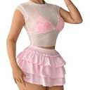 Milumia Women's Y2K Bow Kont Elastic Waist Layered Ruffle Hem Mini Skirts (Pink), XL