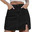 luvamia Skorts Skirts for Women Denim Mini Skirt Side Slit with High Waisted Jean Shorts Stretchy Black Skirt High Waisted Jean Shorts Denim Skorts Skirts for Women Casual Soft Black Size XL