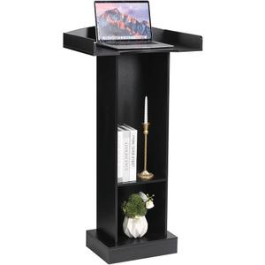 Podium Stand for Lectern Presentation Church Classroom, Black Pulpit with Wooden Heavy Base, Podium for Lecture, Wedding Speech