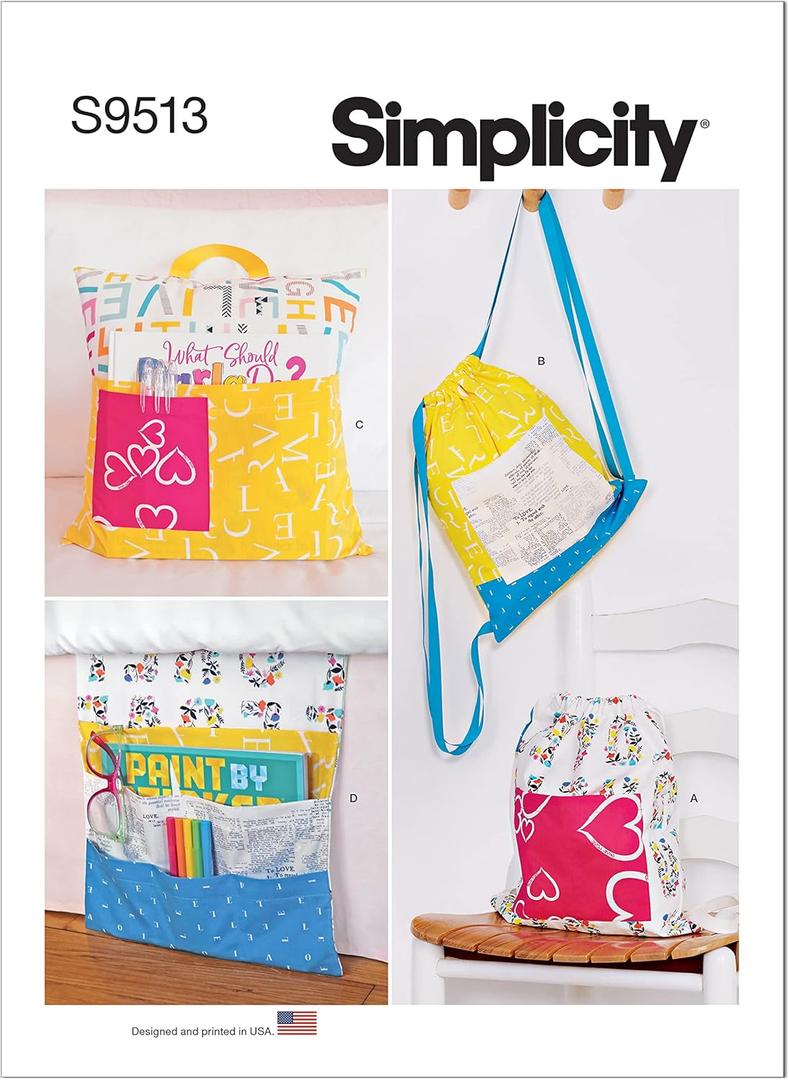 Simplicity Backpack, Bed Organizer and Pillow, One Size Sewing Pattern Kit, Code S9513, Multicolor