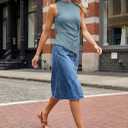 BLENCOT Women's Casual Sleeveless Twist Knotted Front Summer Tops Mock Turtleneck Asymmetrical Hem Y2K Top (Blue, S)