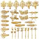 inSowni 30 Pack/15 Pairs Gold Metal Alligator Hair Clips Barrettes Bobby Pins Leaf Flower Butterfly Decorative Accessories for Women Girls