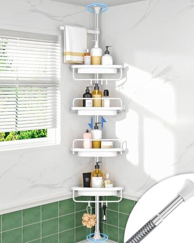 ALLZONE Rustproof Shower Caddy Corner for Bathroom, Tension Corner Shower Caddy Tension Pole, Solid Shower Organizer with 4 Adjustable Shower Shelves, Shower Rack Fit Heights 39 to 113 Inches,White