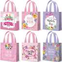 Reallnaive 24 Pcs Mother's Day Gift Bags Bulk Mother Themed Party Goodie Treat Bags with Handles Reusable Best Mom Tote Non Woven Wrap for Birthday Decoration Party Supplies Favor