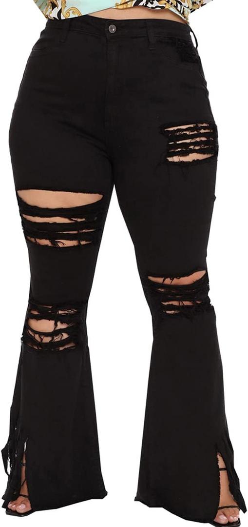 BessCops Plus Size Bell Bottom Jeans for Women Elastic High Waisted Classic Flared Denim Pants (4X-Large, Black259)