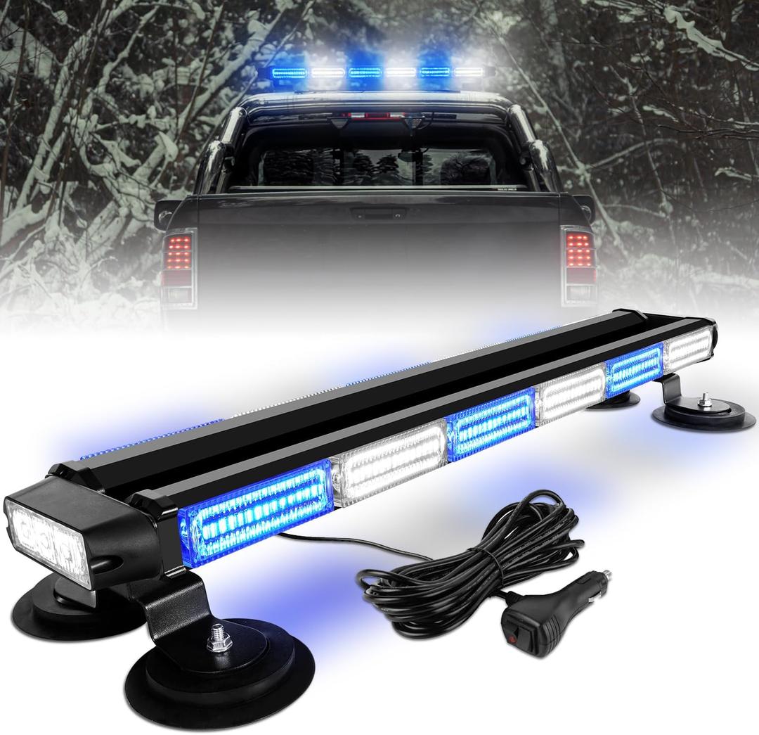 ASPL 26inch 126 LED Rooftop Emergency Strobe Lights Bar Double Side Flashing Safety Warning Traffic Advisor Light Bar Hazard Snow Plow Light for Trucks Vehicles Construction Tow Pickup(Blue/White)