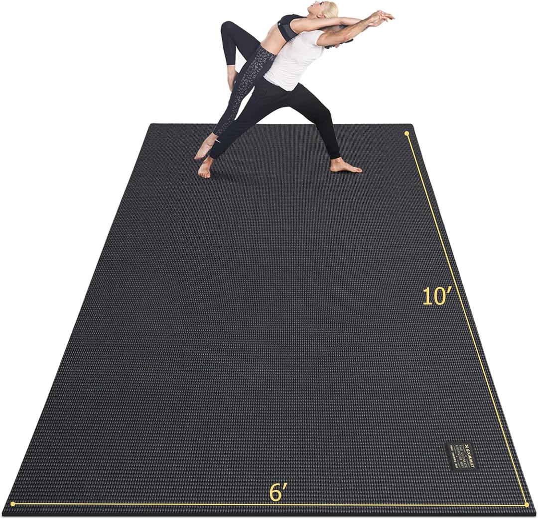GXMMAT Large Yoga Mat 12'x6'/10'x6'/6'x8'(7mm), Extra Thick Workout Mats for Home Gym Flooring, Ultra Comfortable Non-Slip Quick Resilient Barefoot Wide Exercise Mat for Pilates, Stretching,Meditation (Black Real)