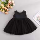 Baby Girls Formal Dress with Large Bowknot Tulle Backless Satin Party Birthday Baby Flower Girl Dresses (Black) 3-6M