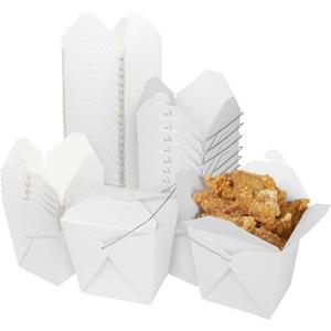 zmybcpack 50 Pack 32oz Chinese Take Out Food Boxes with Metal Wire Handle & Labels, Party Favor Boxes Paper Take Out Food Containers For Hot Or Cold Food, 4.4" x 4" x 4.3"