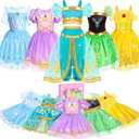 Jeowoqao Princess Costumes for Girls, Princess Dress up Clothes for Girl 4-6 Princess Dresses,Little Girl Dress up Pretend Role Play, Christmas Birthday Gifts for Toddler Girl Aged 3-6