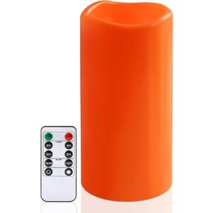 Pack of 1 NURADA 8" x 4" Large Outdoor Flameless Candles - Waterproof LED Pillar Flickering Candle Battery Operated with Timer Remote for Patio Porch Thanksgiving Fall Halloween Decor, Orange