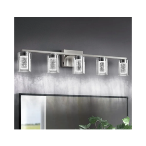 stambord Bathroom Light Fixtures, 5 Light Brushed Nickel Bathroom Vanity Light Over Mirror, 3 Color LED Vanity Lights with Crystal Bubble Glass, Dimmable Wall Sconce Lighting for Bathroom, Living Room