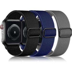 DaQin 3 Pack Stretchy Solo Loop Compatible with Apple Watch Bands for Men 49mm 46mm 45mm 44mm 42mm, Soft Nylon Braided Elastic Strap for iWatch Band Series 11 10 9 8 7 6 5 4 3 SE Ultra 3 Ultra 2 Ultra (Black/Midnight Blue/Dark Gray)