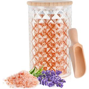 1200ML/42OZ Acrylic Bath Salt Jar with Wooden Scoop, Clear Bath Salt Container with Sealing Lid, Large Storage Canisters for Bathroom Bath Decor, Kitchen Sugar Tea Spices
