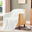 TOONOW Fleece Bed Blanket Queen Size 90x90 inches , Super Soft Fluffy Fuzzy Plush Blanket Geometric Pattern Cozy Microfiber Flannel Blankets for Couch, Bed, Sofa, Cream White