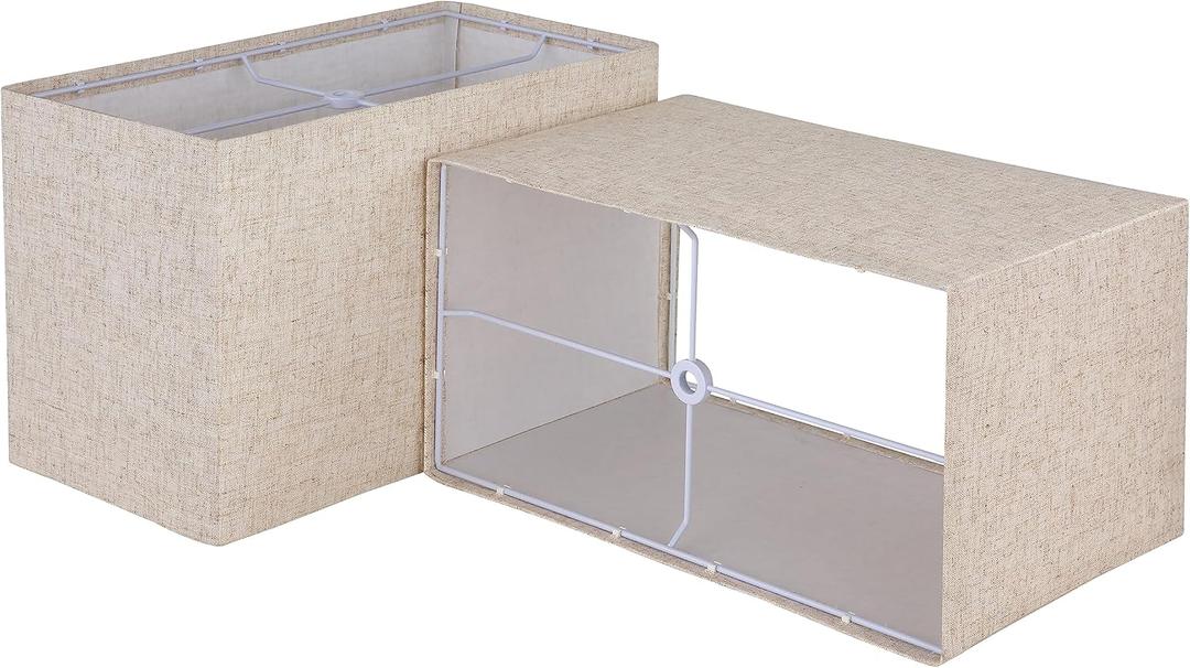 Square Lampshades Set of 2, Linen Lampshades L12.6"x W6.7" x H8.07" High, Easy Assembly Replacement Fabric Shades for Table Lamps Floor Lamps, Beige Color, Spider Fitter