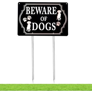 Kichwit Beware of Dogs Sign with Stakes, Aluminum, All Metal Construction, 11.8 x 7.9 Inches, Metal Stakes Included