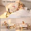 Baby Bassinets Bedside Sleeper with Wheels and Mattress, Cosleeping Baby Bed with Storage, Co-Sleeper Bassinet Attach to Bed, Bed Side Crib with Breathable Mesh, Height Adjustable (Beige), 35.4‘’L*21.7''W*28''-32.7''H