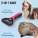 Docrok Pet Grooming Brush & Comb Combo, Cat & Dog Brush for Shedding & Dematting, Undercoat Rake for Long-haired Pets, Pink