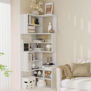 Lkeiyay 9-Tier Corner Bookshelf, L Shaped Freestanding Wood Grain 65" Tall White Lkeiyay 9-Tier Corner Bookshelf, L Shaped Freestanding Wood Grain 65" Tall White