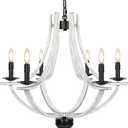 6-Light Farmhouse Chandelier, 23-70 Adjustable Dining Room Light Fixture, Retro Metal Kitchen Island Lighting, E12 Candle Pendant Hanging Light Over Table for Bedroom Entryway, White Oak
