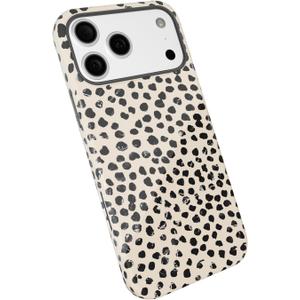 for iPhone 17 Pro Max Case Cheetah Print, Leopard Pattern Phone Case for Women Girls, Girly Cute Thin Slim Hard Shell Plastic Cover, Luxury Aesthetic Trendy Animal Design, Beige Polka Dots