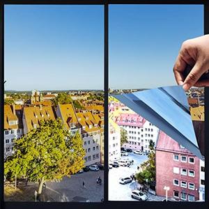 One Way Privacy Window Film,Premium PET Material,Daytime Reflective Heat Control Anti UV Door Sticker,Window Tint for Home Office Living Room,Mercury Blue,35.4 Inch x 6.5 Feet( Pack of 6)