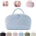 Makeup Bag for Woman, Wide Open Lay-Flat Water-Resistant Cosmetic Case, Festivalment Makeup Bag, Spacious 180 Open Cosmetic Organizer for Toiletries & Brushes Large Capacity with Compartments (Blue)
