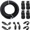 4AN 1/4 PTFE E85 Hose Braided Fuel Line Fitting Kit 10FT Transmission Oil Cooler Line Nylon Stainless Steel Black
