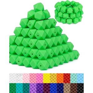 90PCS FIVEIZERO Hexagon Silicone Beads,30 Colors 14mm Silicone Beads for Keychain Making Kit,Lanyard Making,Keychains,Valentine's Day Bracelet,Craft Projects and DIY for Adult