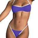 OWICA Women's 2 Piece String Bikini Set Sexy Bathing Suit with Adjustable Halter Neck and Thong Swimwear (Purple, L)