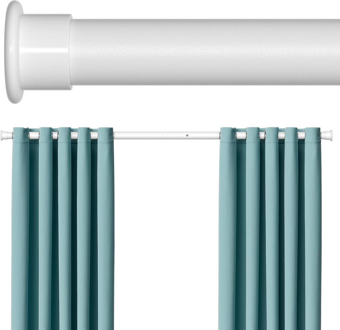 Tension Curtain Rod 43-124 Inches Extra Long White Heavy Duty Tension Rods Adjustable Curtain Rod No Drilling Spring Loaded Tension Rod for Windows Patio Hold Up Blackout Curtains and Non Slip