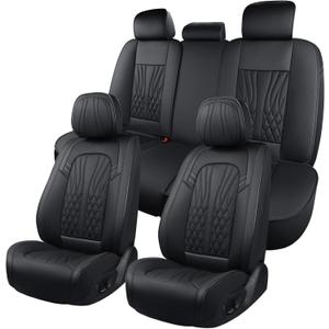 MINGBRON Leather Seat Covers,Car Seat Protector Waterproof,Seat Covers Full Set, Car Seat Protectors 5 Seats,Automotive Seat Covers Fit for Most Cars Black