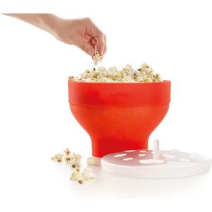 Lku Microwave Popcorn Maker | Standard | Red | Fast, Healthy Pop-Up Popcorn Bowl, Cooks 2-3 Servings in 3 mins | Folds Down to Save Space, No Oil Needed, Includes Fat-Free Recipes | Dishwasher Safe