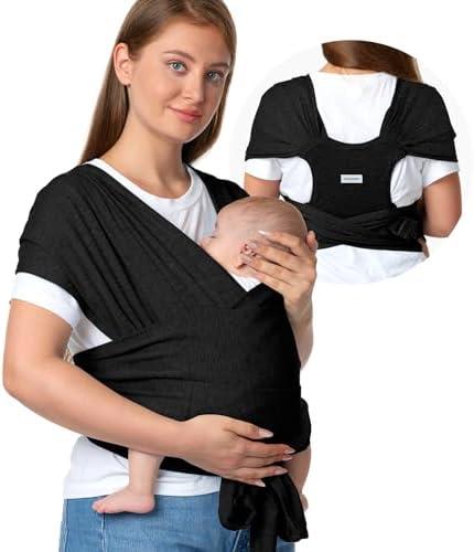 Momcozy Baby Wrap Carrier Skin-Friendly Fabric, Easy to Wear Baby Carrier Sling T-Shirt Design, Hands Free Baby Carriers Newborn to Toddler 8-35lbs, Adjustable Buckle Suit for Waist 27-47inch, Black