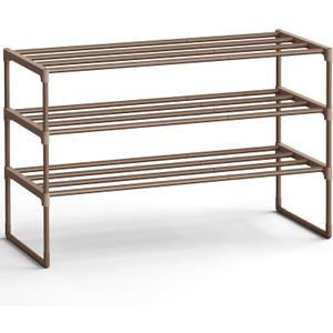 SONGMICS Shoe Rack, 3-Tier Shoe Organizer, Metal Storage Shelf, Upright or Upside Down, for 16-20 Pairs, Stackable, for Entryway, 11.8 x 36.2 x 21.7 Inches, Walnut Brown ULSA303K01