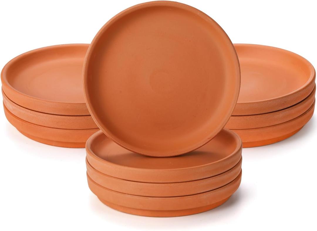 Suwimut 10 Pack Terracotta Pot Plant Saucer, 6 Inch Round Terra Cotta Planter Saucers for 5 Inch 5.5 Inch 6 Inch Flower Pot with Drainage Hole, Small Clay Planter Drip Trays for Indoor, Outdoor Plants