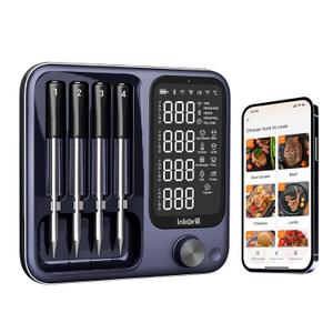 Wireless Meat Thermometer with APP Control4 Probes Meat Thermometer Digital, Unlimited Range WiFi & Bluetooth Meat Thermometerfor for RotisserieGrillOvenSmokerBBQ, Air Fryer