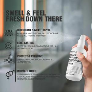 Men's Deodorant Spray for Intimate Areas - Anti-Chafing, Hydrating & Refreshing - with Aloe Vera & Witch Hazel - All Skin Types - Vegan - Amber Scent - 4oz, Best By: 12/2027