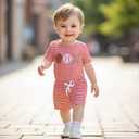 Fuethsuy Baseball Toddler Baby Boy Girl Clothes Striped Short Sleeve T-shirt Tops Elastic Waist Shorts Set 2Pcs Summer Outfit (Red, 18-24 Months)