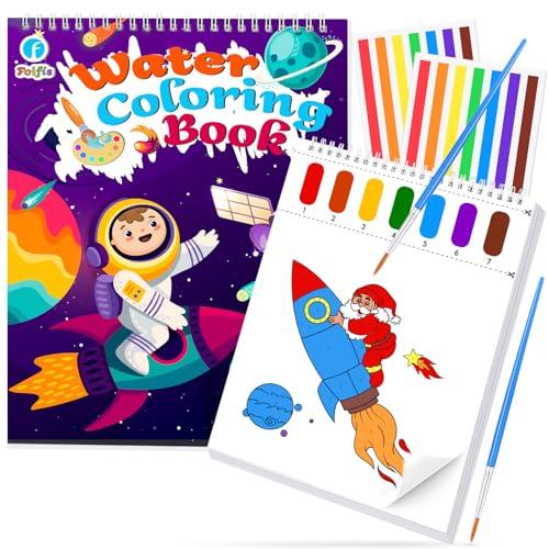 Paint with Water Coloring Books for Toddlers, Watercolor Painting Book and Drawing Art Paper for Kids Ages 3 4 5 6 7 8 Years Old, Outer Space Art Craft for Drawing with Brush  2 Pack