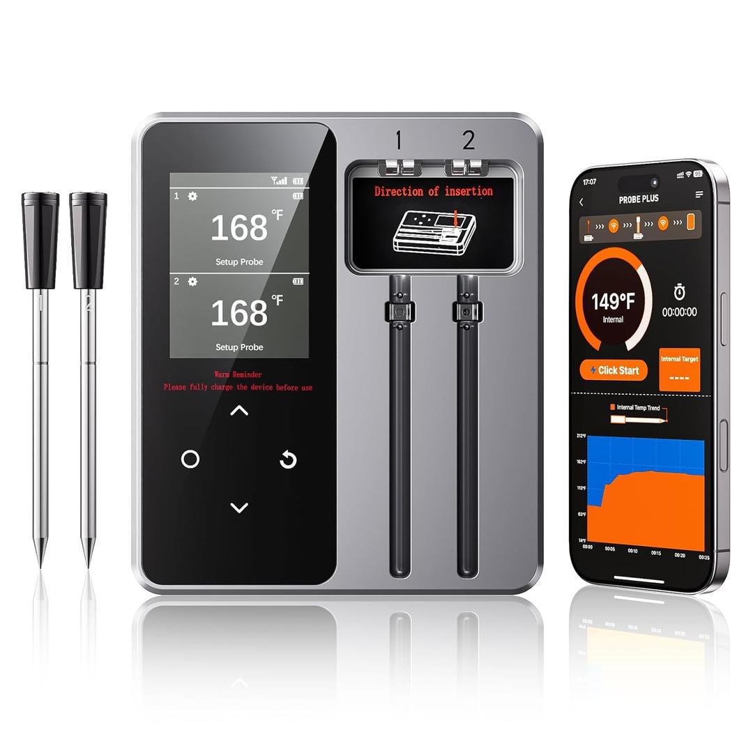 Wireless Bluetooth Meat Thermometer - 2 Probes & App Control, Birthday Gifts for Men Him Dad, Smart Digital Thermometer for Cooking, Oven, Smoker, BBQ, Grill