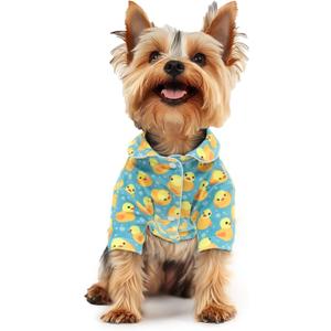CuteBone Two-Leg Velvet Pet Pajamas Girl Dog Clothes - Soft, Cozy, and Stretchy Boy Pjs for Small, Medium Dogs and Cats Winter Sleepwear Apparel LTP10S (Yellow ducks) Small