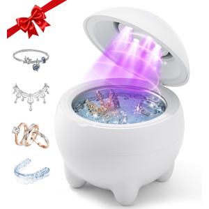 Ultrasonic Jewelry Cleaner Machine, 45KHz Retainer Cleaner Ultrasonic Professional for Dentures, Ring, Earrings Sterling Silver Deep Cleaning with 4 Modes, Timer, Low Noise, 304 Stainless Steel Tank (White)
