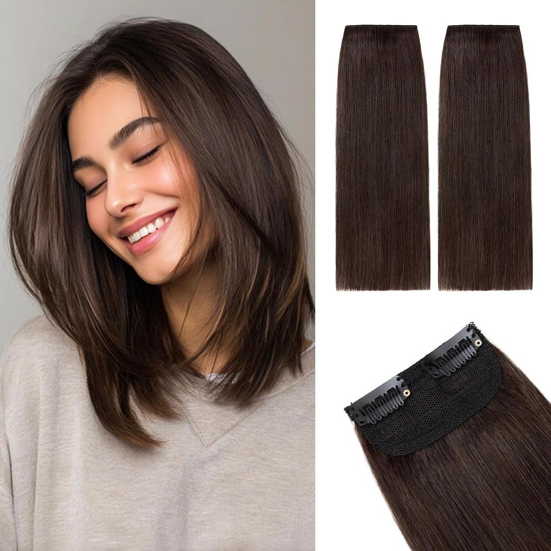 Rich Choices Short Clip in Hair Extensions Real Human Hair - 2PCS Remy Mini Clip ins Hairpiece for Women - Hairs Extensions for Thin Hairs 6 Inch #2 Dark Brown