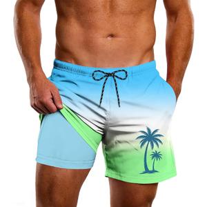 Cozople Men's 5.5" Inseam Swim Trunks Detachable Built-in Compression Liner Quick-Dry Anti-Chafing Design for Water Sports (Blue, L)