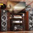 4-Tier AV Media Stand with 2 Hooks,Heavy Duty Stereo Cabinet Furniture-Large Stereo Rack and Game Console Stand,Wooden Record Player Stand,Audio Stand Perfect for DVD Players/Game Console/TV Box/Xbox