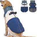 azuza Dog Jacket for Dogs Waterproof Dog Coat with Reflective Strips and Harness Built in Warm Fleece Dogs Winter Coat Windproof with Back Zipper, Navy 2XL