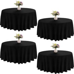 4 Pack Round Tablecloth 90 Inch Black Polyester Washable Fabric Table Covers for Wedding Dining Table Buffet Parties Banquet Decor