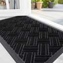 OLANLY Indoor Outdoor Mat, Sturdy Natural Rubber Floor Mat, Non Slip Low Profile Waterproof Doormat, and Stain Front Door Mats, Easy Clean Patio Entrance Mat, 48''x32'', Black